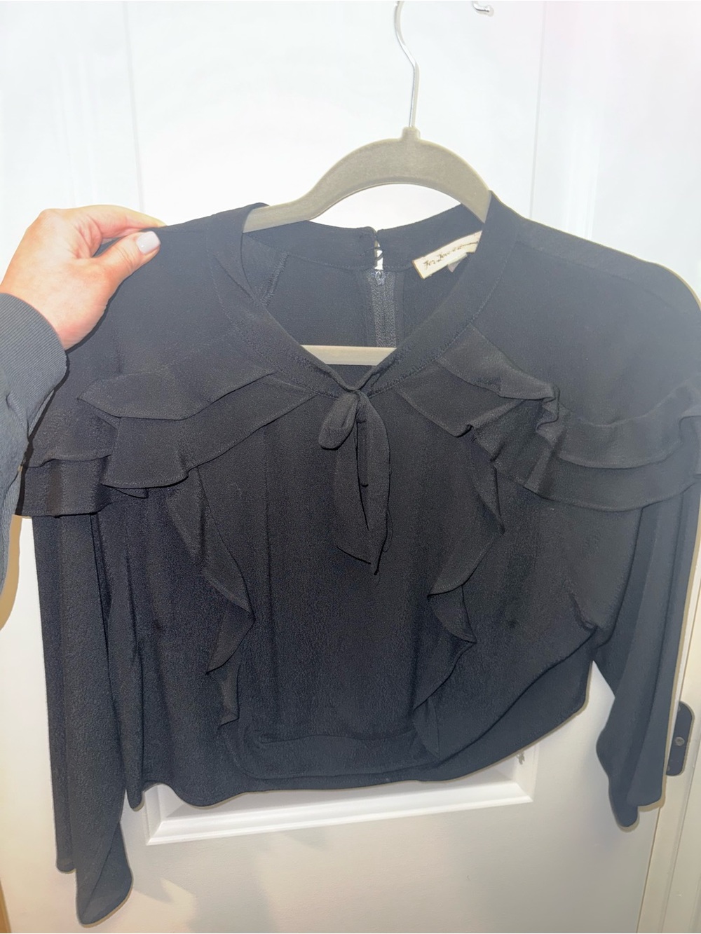 For Love & Lemons Black Ruffle Tie-Neck Blouse